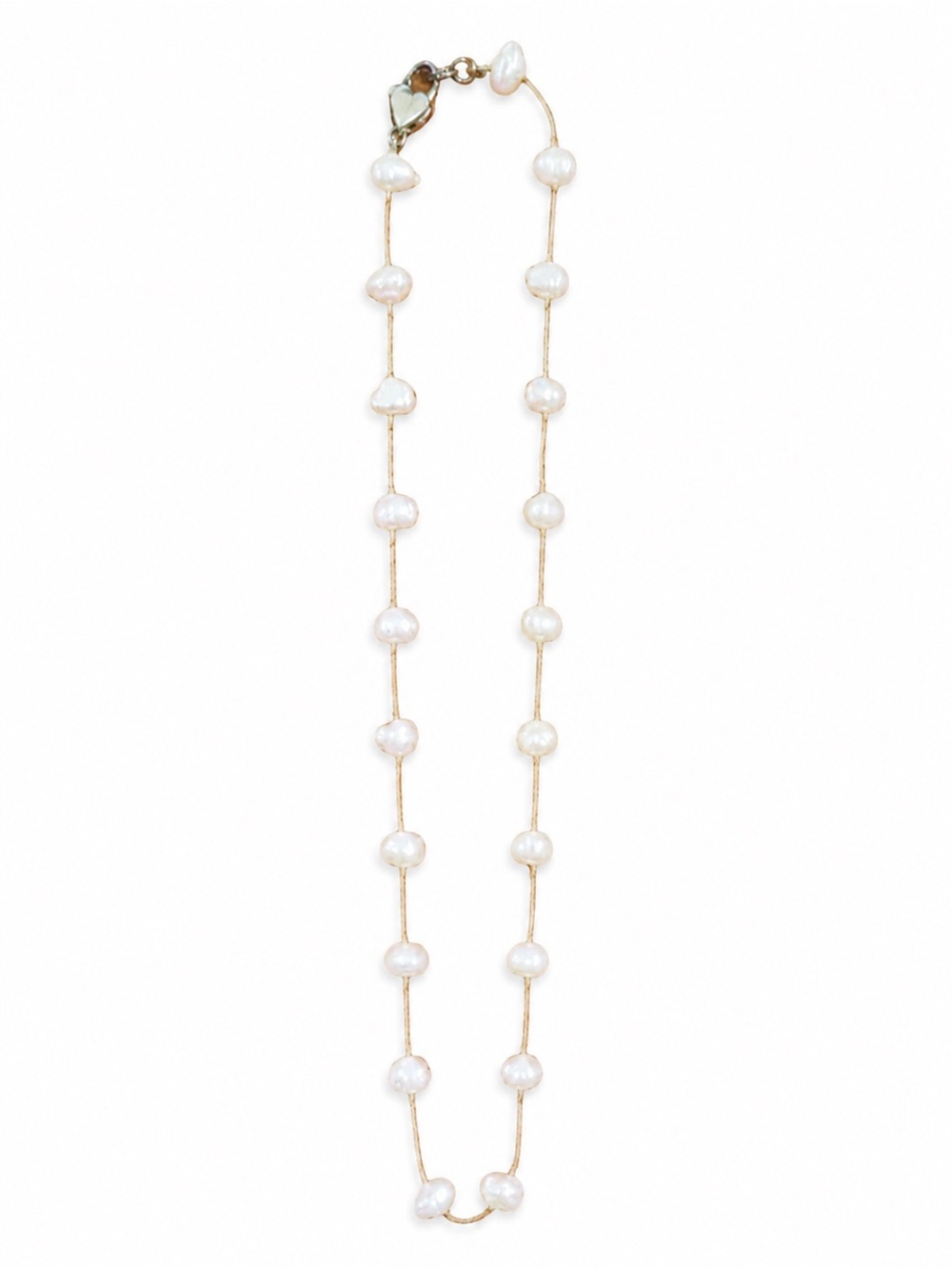 Natural Freshwater Pearl Necklace on Silk Cord – Heart Clasp